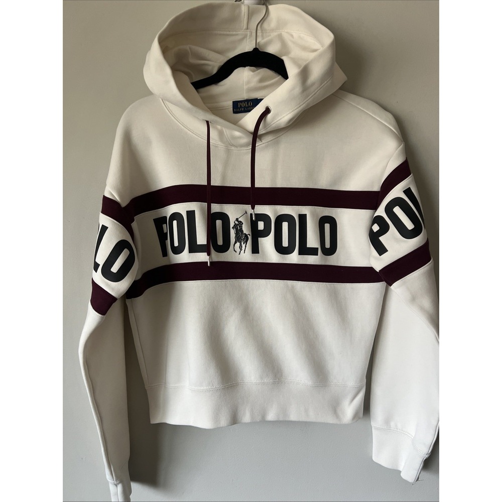 Polo Ralph Lauren Hoodie Womens Size M Cropped Pullover Spellout Logo Fall